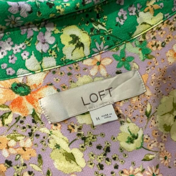 LOFT Garden Party Long Sleeve Patchwork Floral Button Front Dress Size Medium - Picture 6 of 16